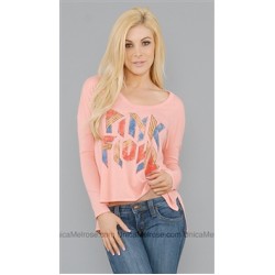 Chaser Salmon Boat Neck Long Sleeve Top