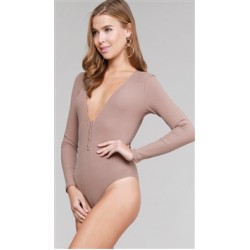 Makers Of Dreams Mocha Snap Button Vneck Longsleeve Bodysuit